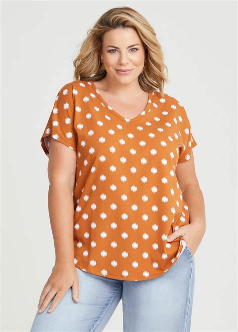 Shop Plus Size Cotton Ikat Spot Top In Brown Taking Shape Au