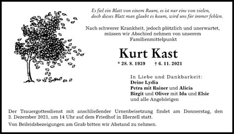 Traueranzeigen Von Kurt Kast Allg Uer Zeitung