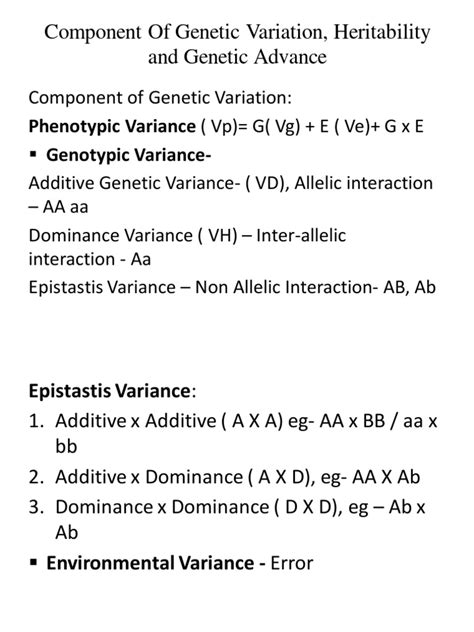 Component Of Genetic Variance Pdf Heritability Dominance Genetics