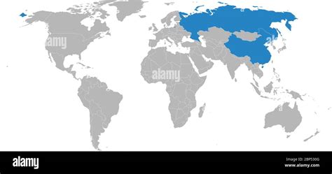 Russia, china highlighted on world map. Light gray background. Business ...