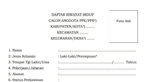 Contoh Isi Daftar Riwayat Hidup Kpps Lengkap Dengan Formatnya