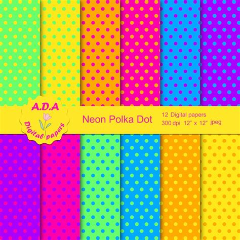 Neon Polka Dot Digital Paper Pack Polka Dot Scrapbooking Papers Polka