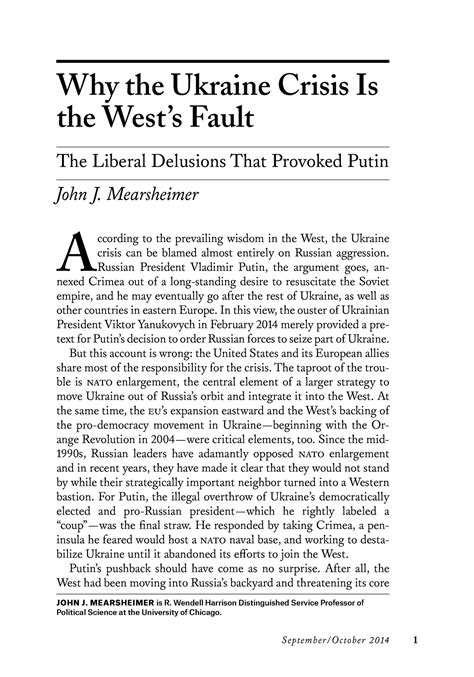 Why the Ukraine Crisis Is - JOHN J. MEARSHEIMER is R. Wendell Harrison