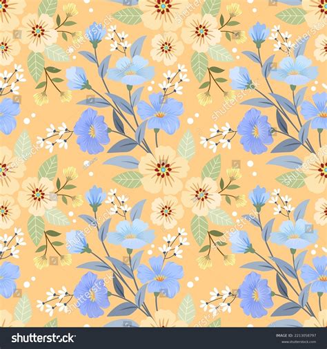 Beautiful Blue Flowers On Yellow Background Stock Vector (Royalty Free ...