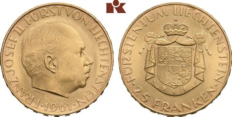 LIECHTENSTEIN 25 Franken 1961 Bern Franz Joseph II 1938 1989