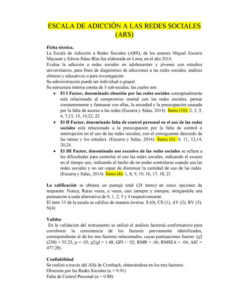 Scfull trabajos ESCALA DE ADICCIÓN A LAS REDES SOCIALES ARS Ficha