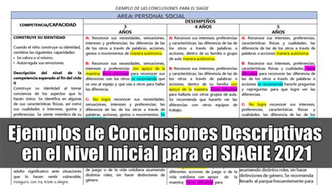 Ejemplos De Conclusiones Descriptivas En Inicial Para El Siagie 2021