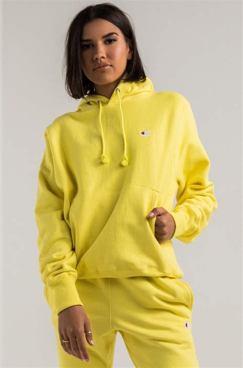 Front View Champion Womens Reverse Weave Pullover Hoodie In Yellow