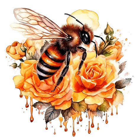 Premium Photo Digital Watercolor Painting A Honey Bee Sitting In A Flower