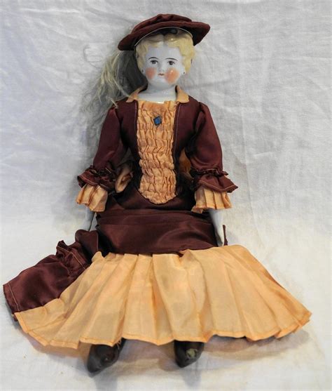 German Low Brow Blond China Head Doll 1890s 18 In From