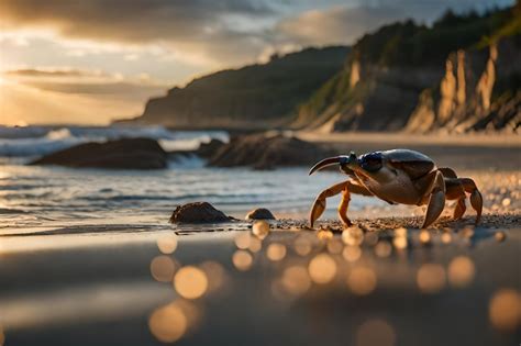 Premium Photo | A crab on the beach at sunset