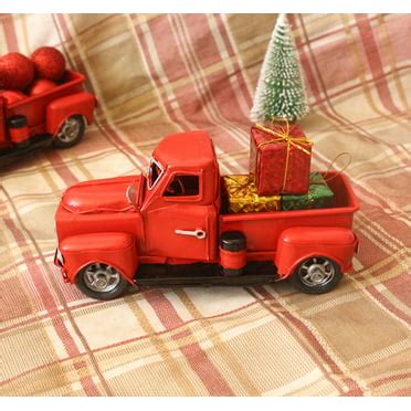 Red Christmas Truck, Little Red Truck Christmas Decor with 2 Mini ...