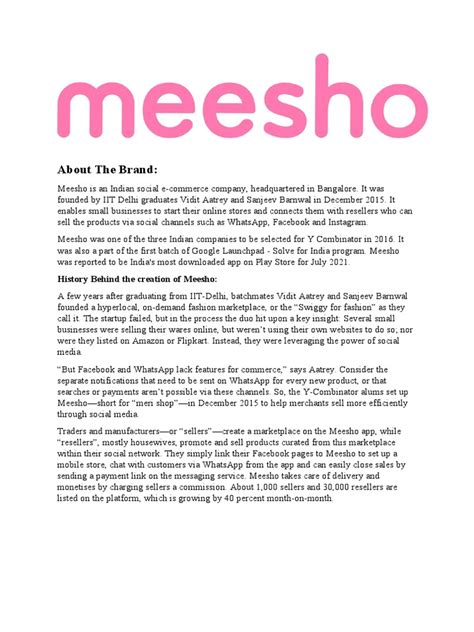 About The Brand:: History Behind The Creation of Meesho | PDF | Facebook | E Commerce