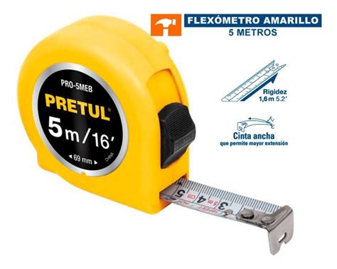 Flexometro Amarillo M Cinta Mm Tarjeta Pla Pretul Mercadolibre