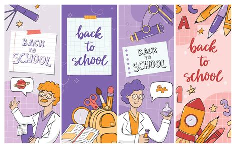 Back To School Vertical Banners Collection With Lettering Quotes And