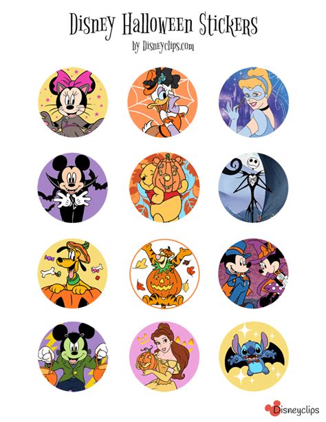 Printable Disney Halloween Stickers, Free in PDF | Disneyclips.com