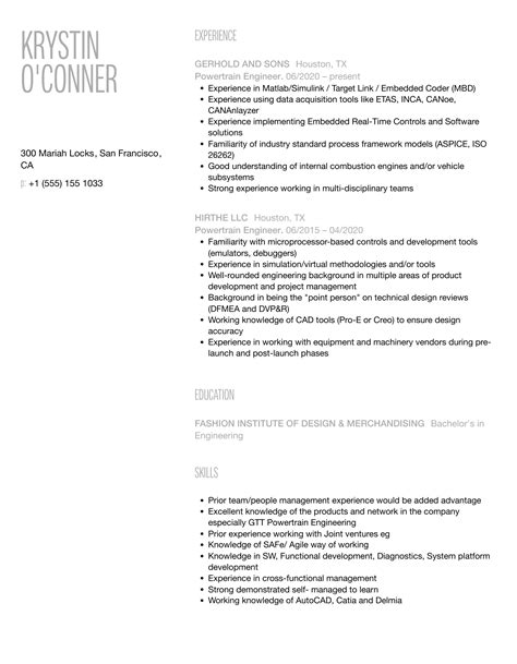 Powertrain Engineer Resume Samples Velvet Jobs