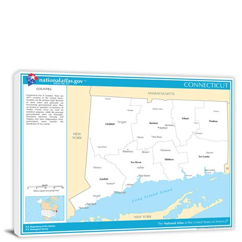 Connecticut National Atlas Counties And Selected Cities Map 2022 Canvas Wrap