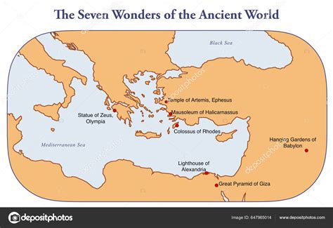 Map Seven Wonders Ancient World Stock Photo By Dkaramit