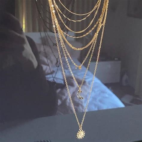 Lovisa Layered Stacked Necklaces Gold Moon Sun And Depop