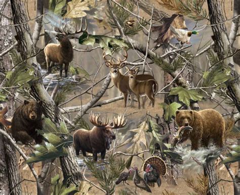 Realtree Cotton Fabric Panel Bear Deer And Elk Quilting Panel