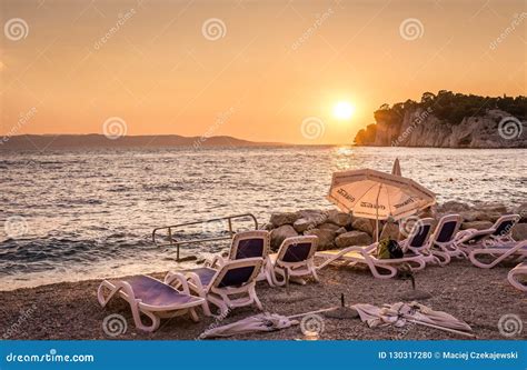 Sunset Over Mediterranean Sea In Makarska Croatia Editorial Image