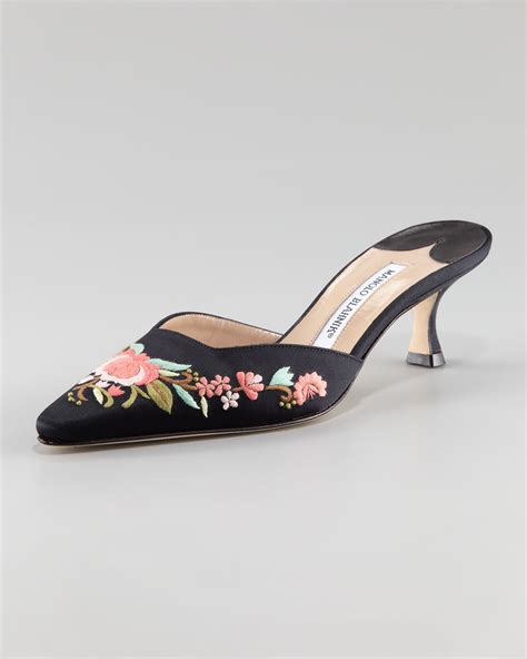 Lyst Manolo Blahnik Zulira Floralembroidered Mule In Black