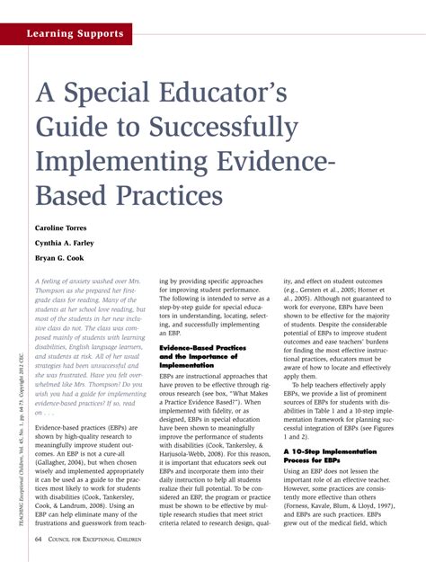 Pdf A Special Educators Guide To Successfully Implementing Evidence