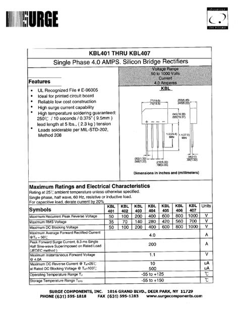 Kbl Surge Components Rectifiers Distributor Stock And Best Price