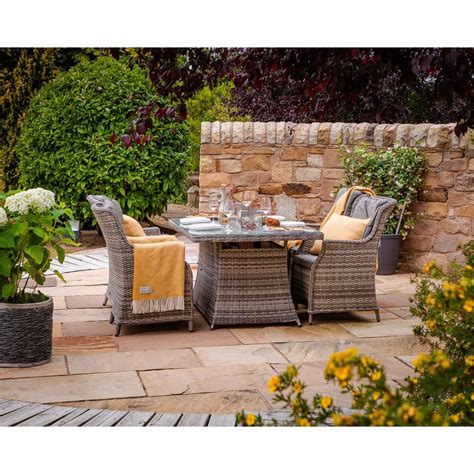 4 Seat Rattan Garden Dining Set With Rectangular Table In Grey With