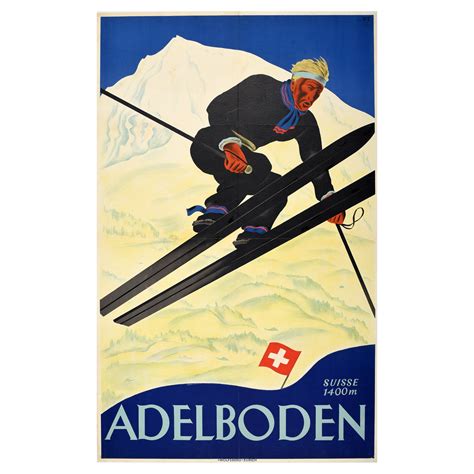 Original Vintage Winter Sport Skiing Poster Wengen Berner Oberland