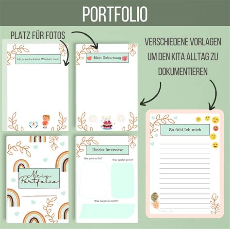 Portfolio Vorlagen mit 64 Seiten Kita für ErzieherInnen Portfolio