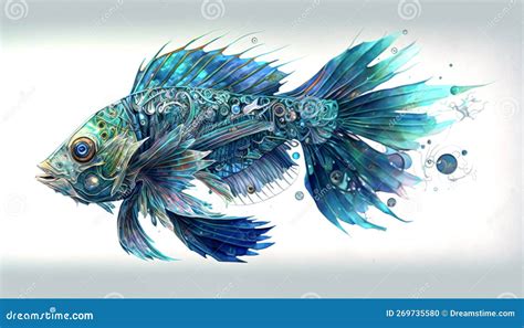 Beautiful Graceful Blue Fish Watercolor Art with Patterns. Generative ...