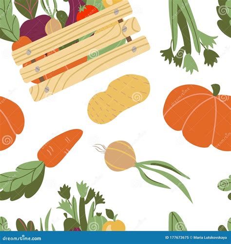 Seamless Pattern With Hand Drawn Colorful Doodle Vegetables Vector