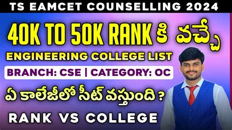 K To K Rank Engineering Colleges List For Ts Eamcet Cse