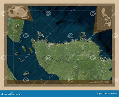 Northern Samar Philippines Low Res Satellite Labelled Points Stock