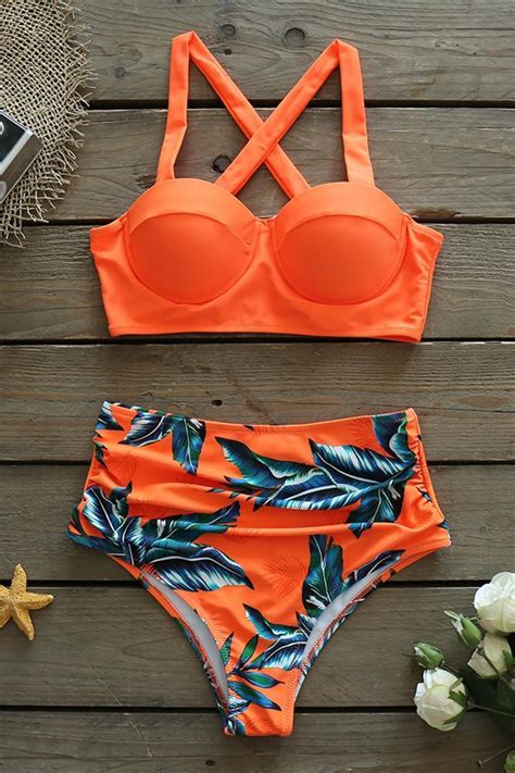 Push Up Print High Waist Bikini Set