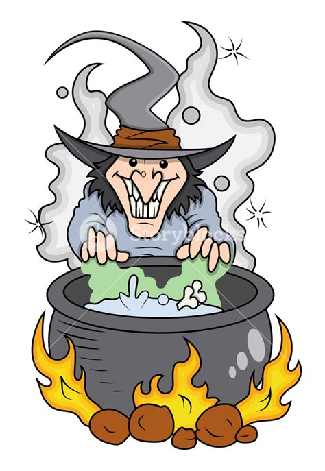 Cartoon Witch Cooking Halloween Vector Illustration Royalty Free