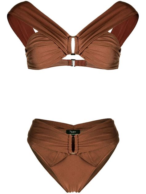 Noire Swimwear Ruched Detail Off Shoulder Bikini Farfetch