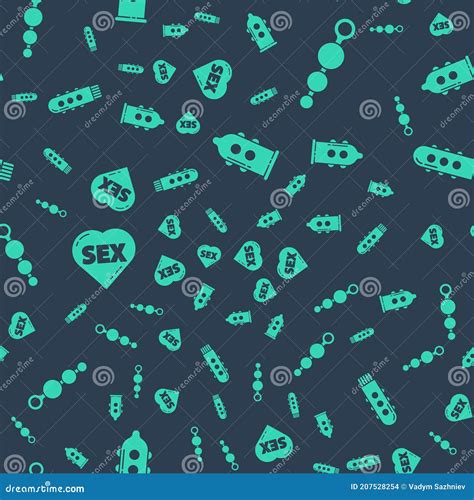 Set Condom Anal Beads Heart With Text Sex And Vibrator On Seamless Pattern Vector Stock