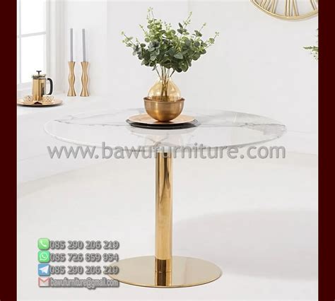 Set Meja Makan Marmer Kaki Stainless Minimalis Modern Bawu Furniture