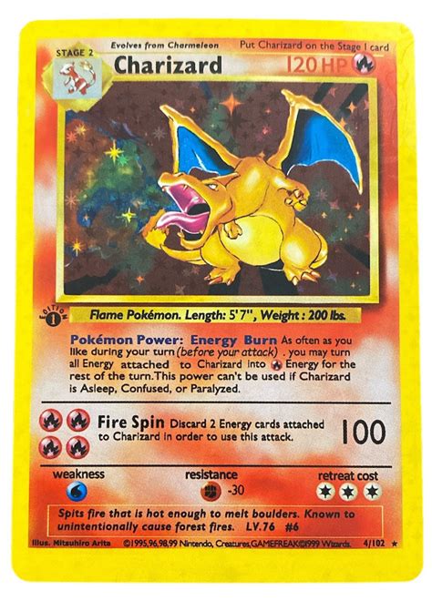 Charizard 1st Edition Base Set Holo Holographic Reprint Etsy