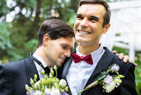 Premium Photo Cheerful Gay Couple During Wedding Ceremony