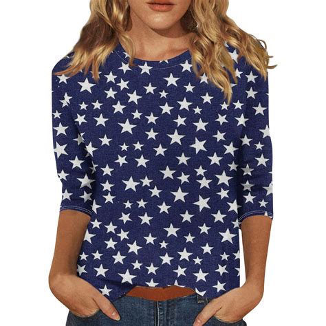 Gipqjk 4th Of July American Flag Shirt Women Independence Day Summer Usa Flag T Shirt Loose