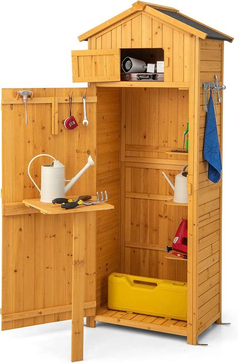 KOMFOTTEU Gartenschrank Holz 177x80x45cm Gerätehaus Outdoor wetterfest