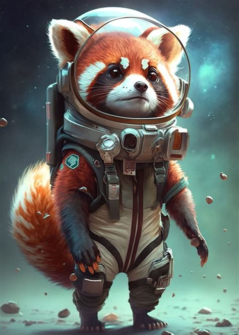 Astronaut Space Red Panda Poster Picture Metal Print Paint By