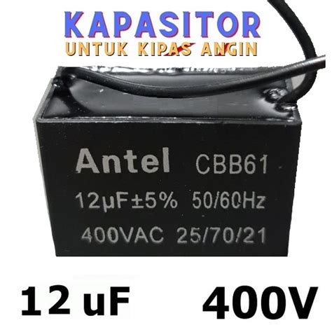 Jual Kapasitor Kipas Angin 12 400V AC Kotak Hitam Capacitor 12uf 400v