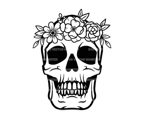 Skull With Flower Crown Svg Floral Skull Svg Sugar Skull Etsy Ireland