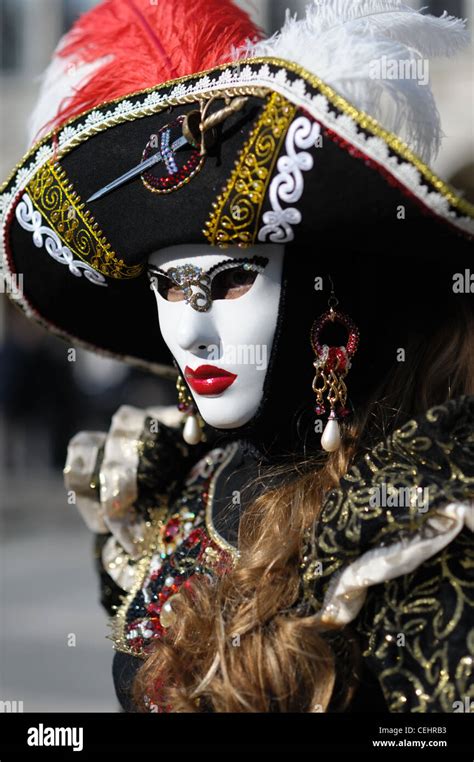 Traditional Venetian Carnival Costume At The San Marco Square Stock