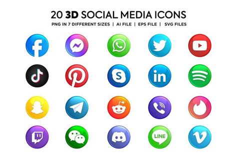 Modern 3D Social Media Icons Set Social Media Icons Media Icon